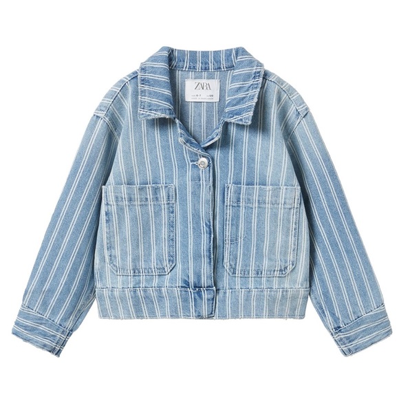 NWT Zara Stripe Denim Crop Jacket - Kids Size 6-7 - Picture 12 of 12